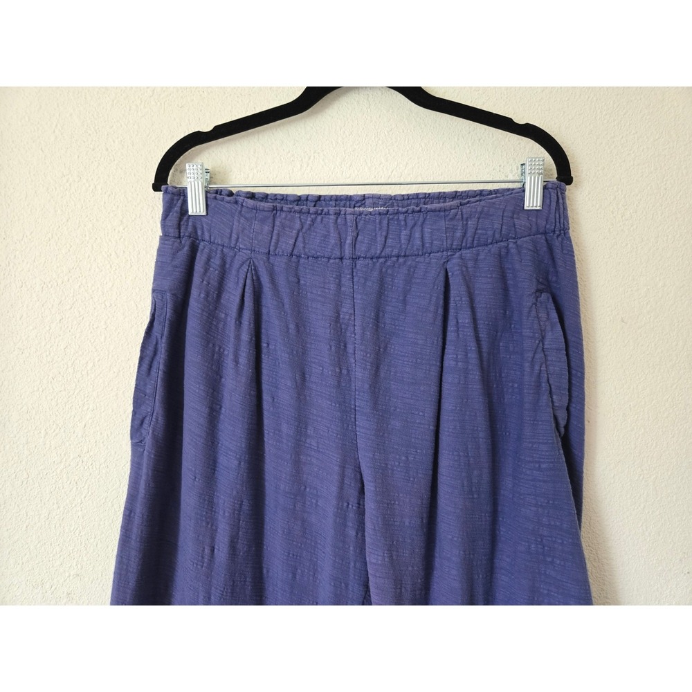 Iridium Womens M Blue 100% Cotton Wide Leg Cropped Pants Pleated Art To Wear - Picture 2 of 9